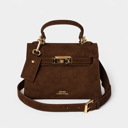 Willow Top Handle Tote Bag Dark Brown Suede