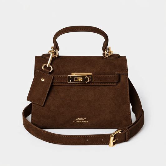 Willow Top Handle Tote Bag Dark Brown Suede