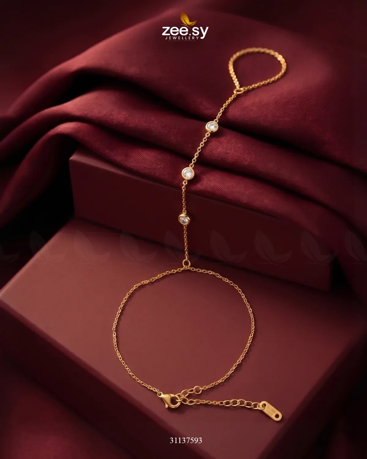 Triple Zirconia Hand Finger Bracelet