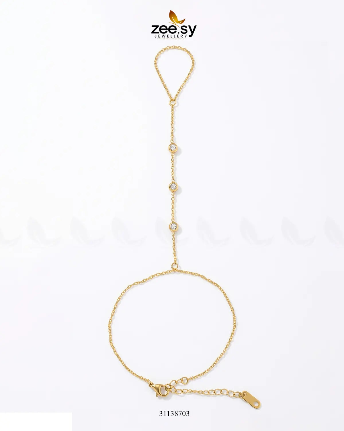 Triple Zirconia Hand Finger Bracelet